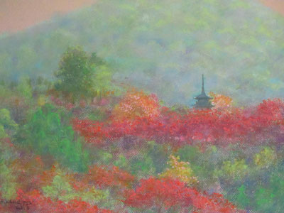 Pastel painting by John Wang - Nice Colours Of Autumn, Kyoto, Japan