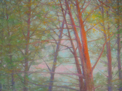 Pastel painting by John Wang - Trees At Late Evening