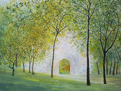 Watercolour painting by John Wang - Gateway at Fort Canning Park
