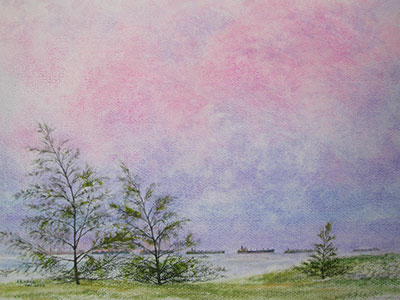 Watercolour painting by John Wang - A Rosy Evening