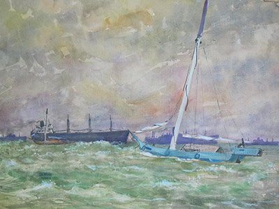 Watercolour painting by John Wang - Rough Sea