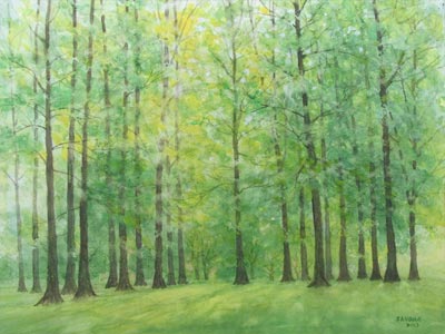 Watercolour painting by John Wang - Lush Greenery